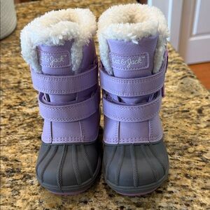 Cat & Jack Lavender Kids Winter Boots with Cream Faux Fur